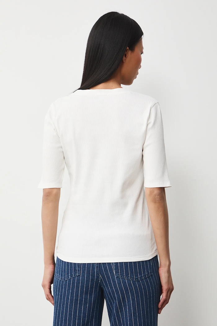 Odzież T-shirt bawełniany damski z elastanem prążkowany RS26-TSD033 beżowy