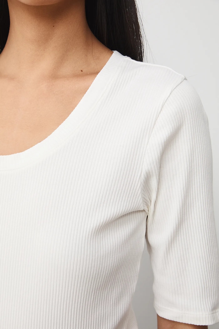 T-shirt bawełniany damski z elastanem prążkowany RS26-TSD033 beżowy