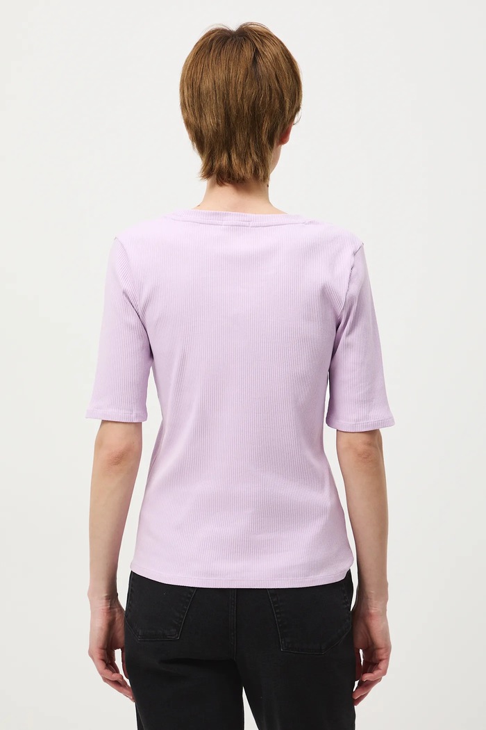 Odzież T-shirt bawełniany damski z elastanem prążkowany RS26-TSD033 fioletowy