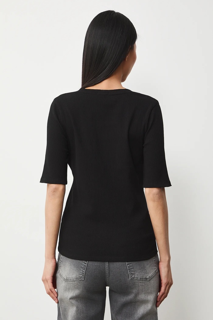 Odzież T-shirt bawełniany damski z elastanem prążkowany RS26-TSD033 czarny