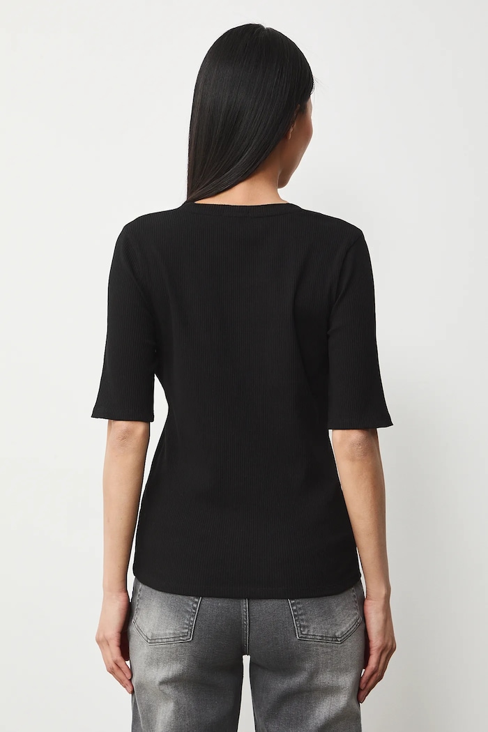 Odzież T-shirt bawełniany damski z elastanem prążkowany RS26-TSD033 czarny