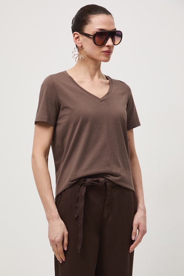 T-shirt damski bawełniany brązowy RS26-TSD052