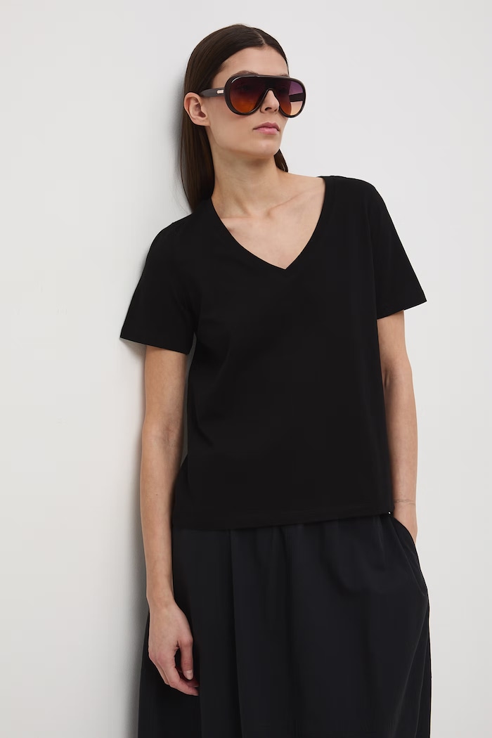 t-shirt damski bawełniany czarny RS26-TSD052