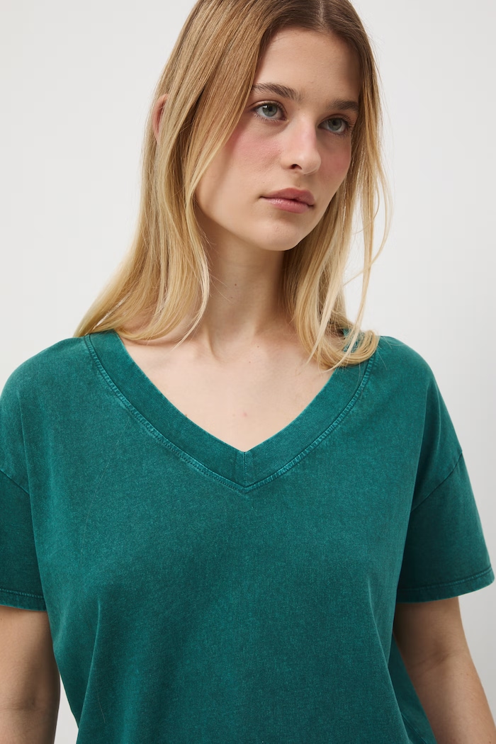 T-shirt oversize damski bawełniany turkusowy RS26-TSD060