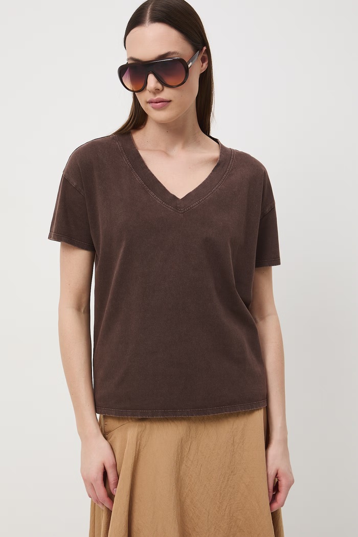 T-shirt oversize damski bawełniany RS26-TSD060 brązowy RS26