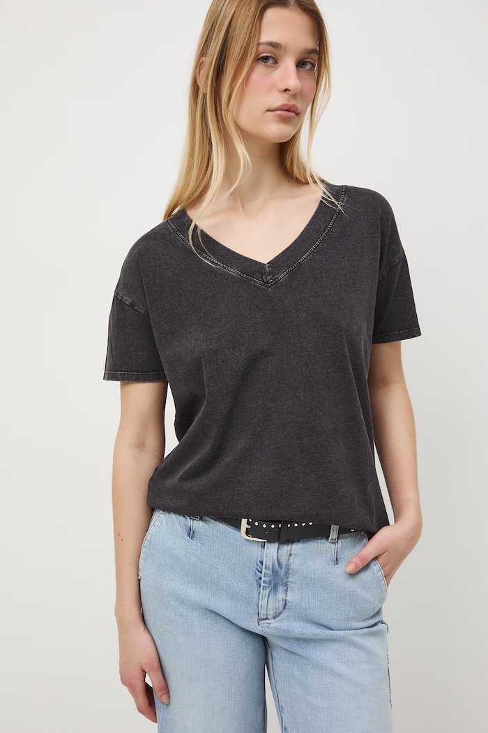 T-shirt oversize damski bawełniany RS26-TSD060 szary RS26