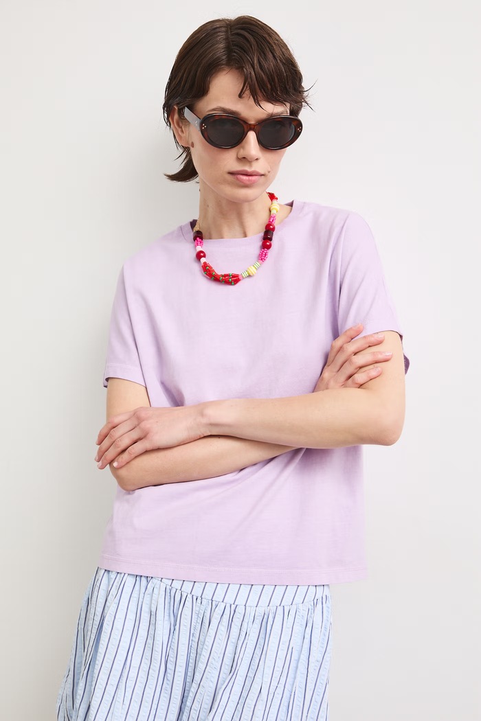 T-shirt damski bawełniany z efektem sprania RS26-TSD080 fioletowy RS26