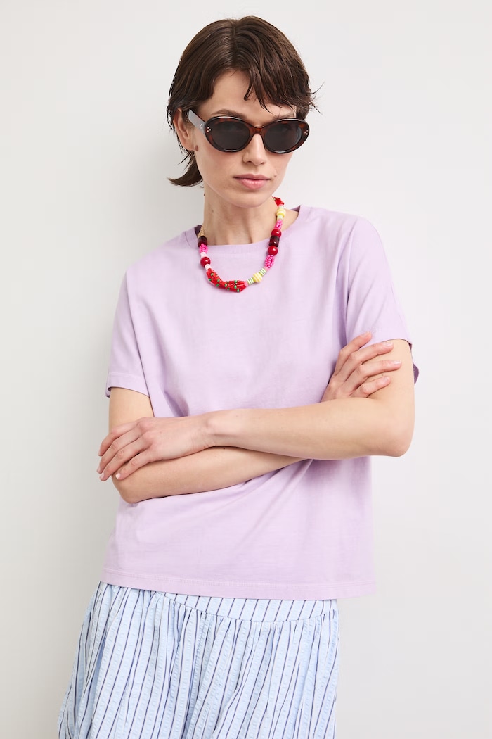 T-shirt damski bawełniany z efektem sprania RS26-TSD080 fioletowy RS26