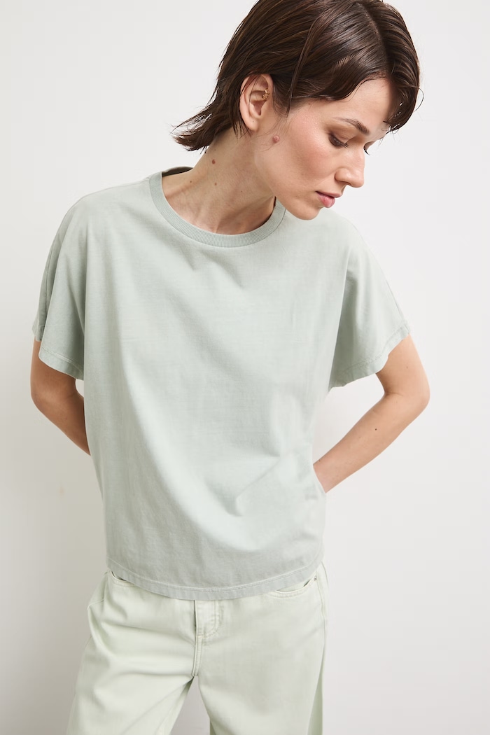 T-shirt damski bawełniany z efektem sprania RS26-TSD080 zielony RS26