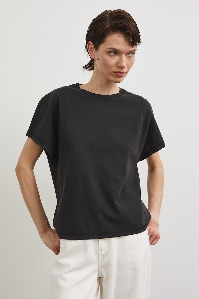 T-shirt damski bawełniany z efektem sprania RS26-TSD080 szary RS26