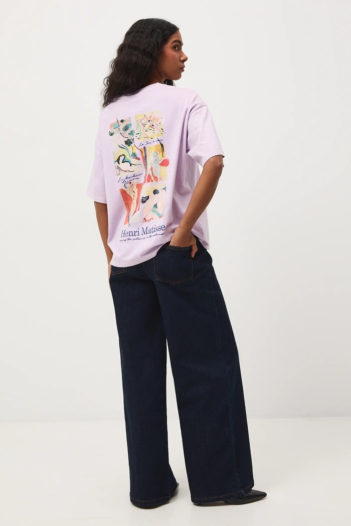 T-shirt bawełniany damski z kolekcji Eviva L'arte okrągły fioletowy RS26-TSD250