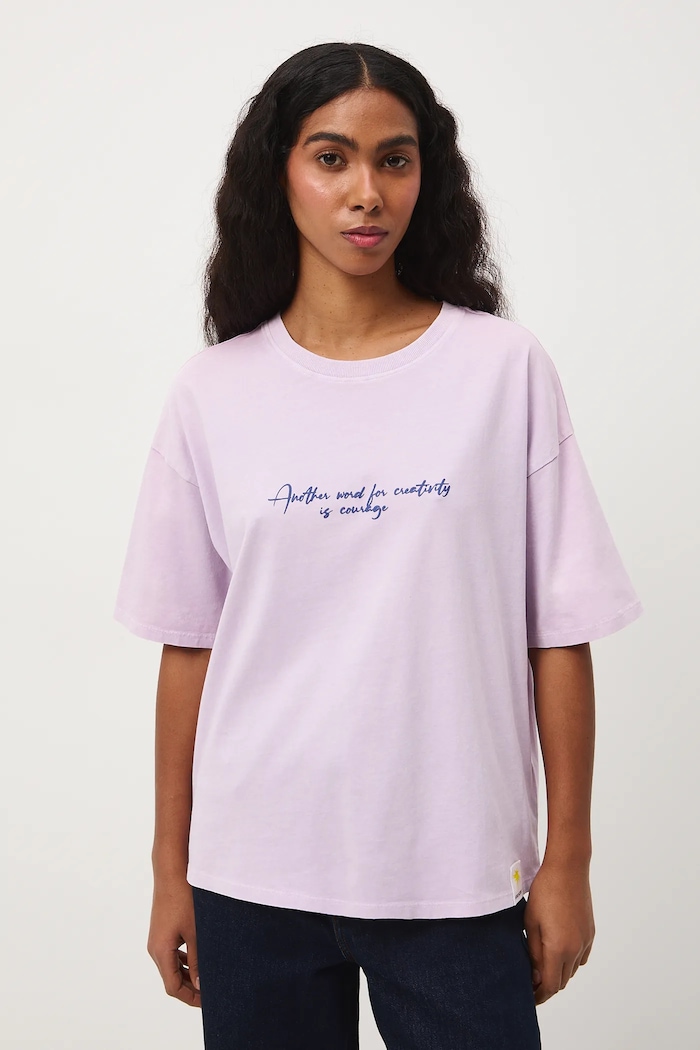 T-shirt bawełniany damski z kolekcji Eviva L'arte fioletowy RS26-TSD250