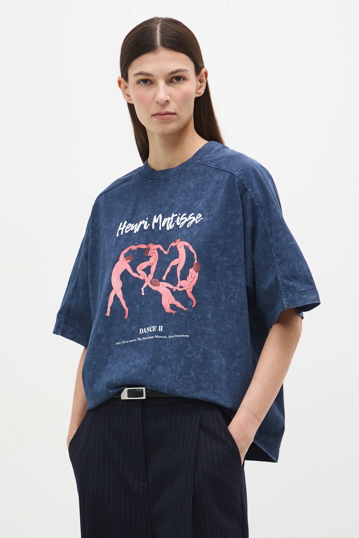 T-shirt bawełniany damski z kolekcji Eviva L'arte okrągły granatowy RS26-TSD251