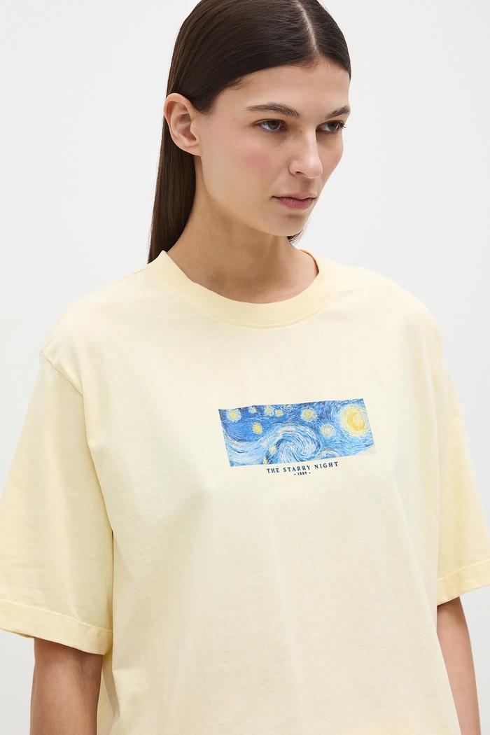 T-shirt bawełniany damski z kolekcji Eviva L'arte RS26-TSD260 żółty