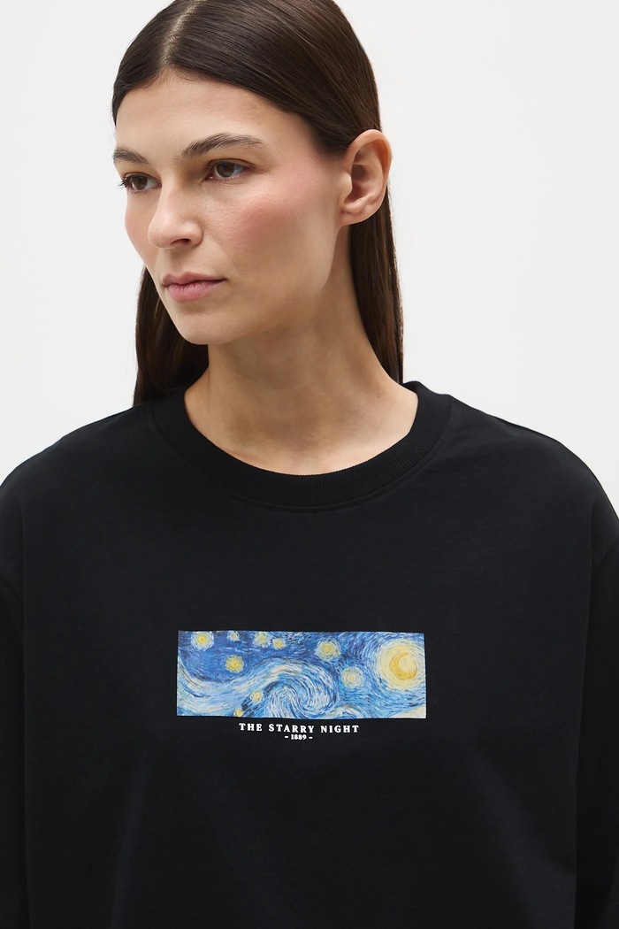 T-shirt bawełniany damski z kolekcji Eviva L'arte RS26-TSD260 czarny