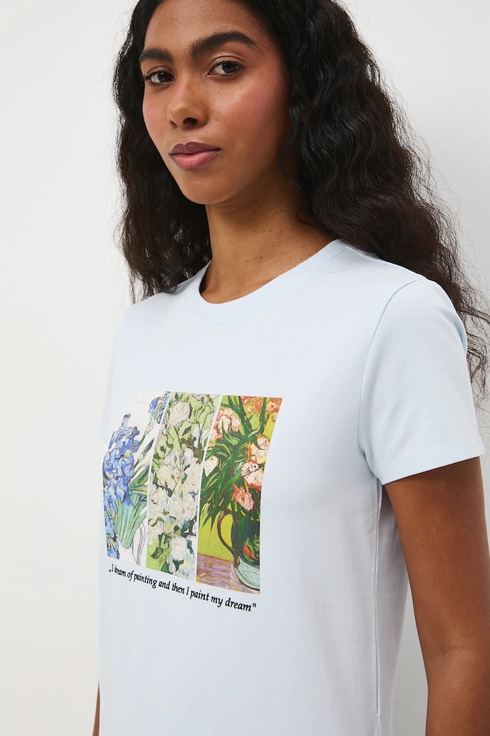 T-shirt bawełniany damski z elastanem z kolekcji Eviva L'arte RS26-TSD261 niebieski