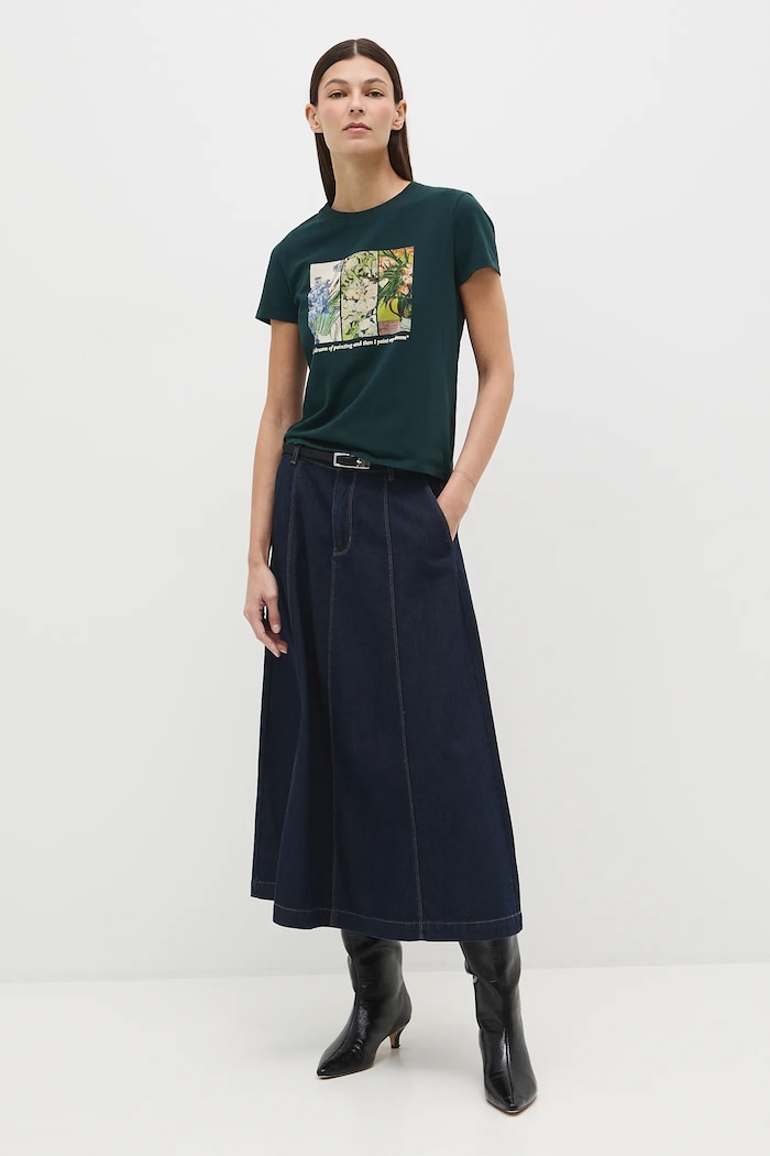 T-shirt bawełniany damski z elastanem z kolekcji Eviva L'arte okrągły zielony RS26-TSD261