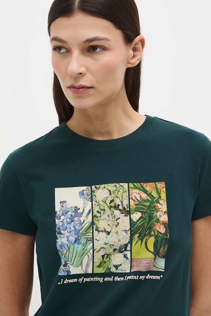 T-shirt bawełniany damski z elastanem z kolekcji Eviva L'arte RS26-TSD261 zielony