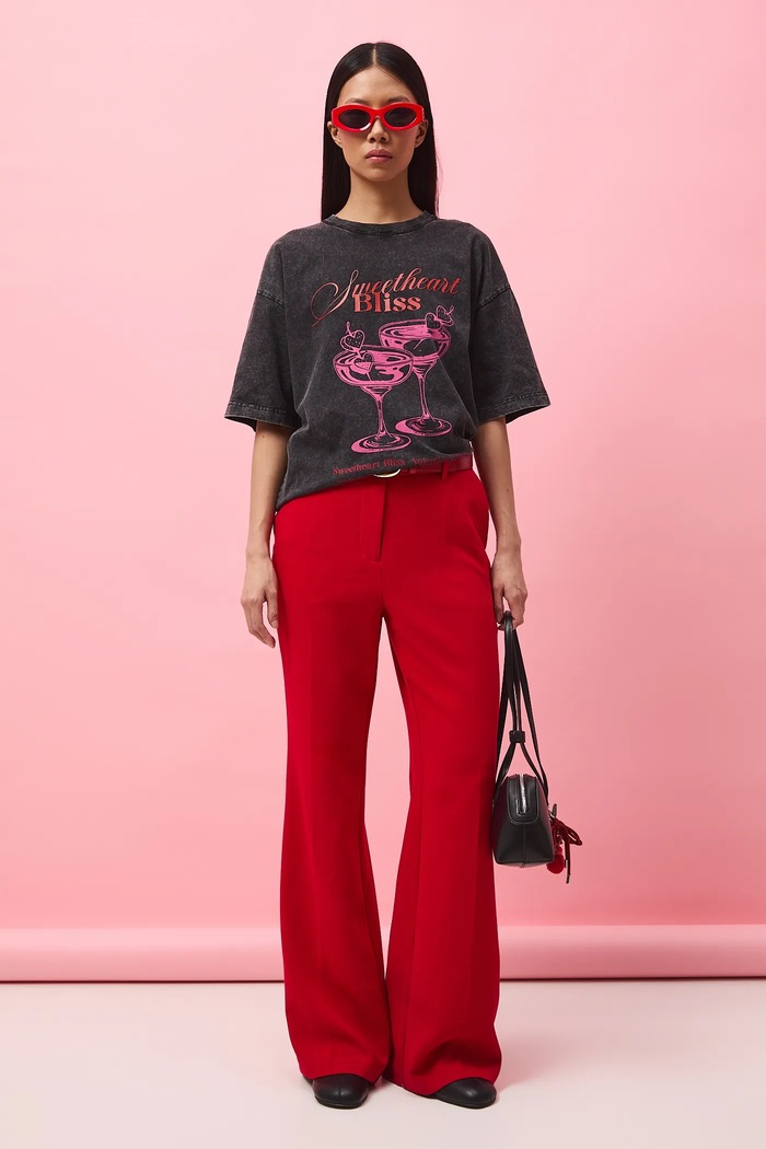 T-shirt bawełniany damski z kolekcji Valentine’s Day okrągły szary RS26-TSD280