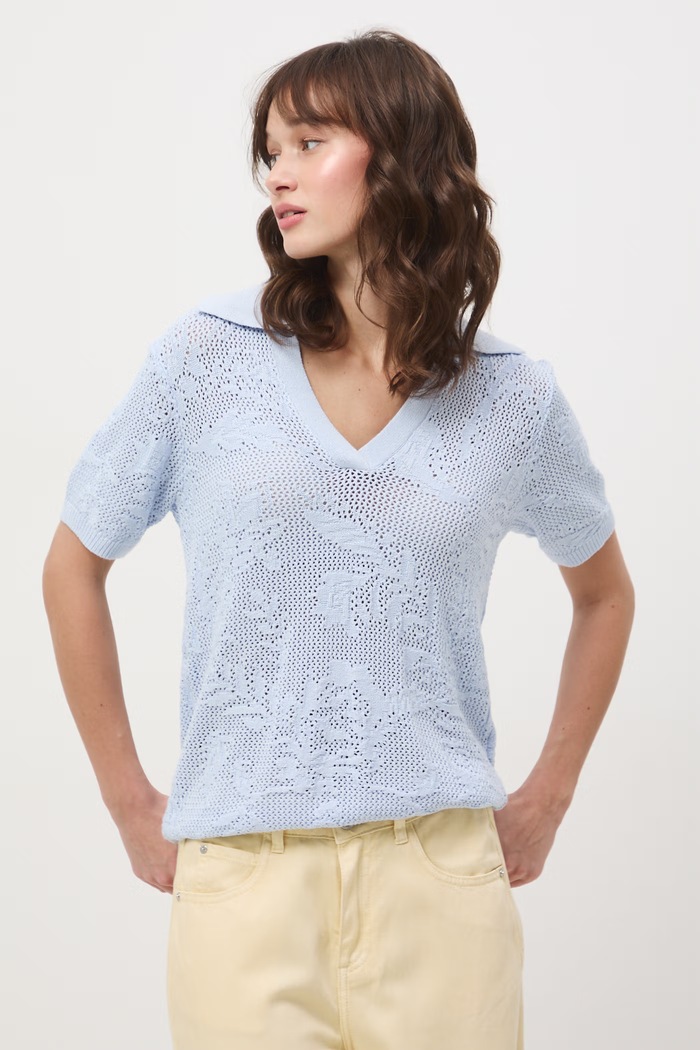 Odzież T-shirt damski ażurowy z wiskozą RS26-TSD304 niebieski
