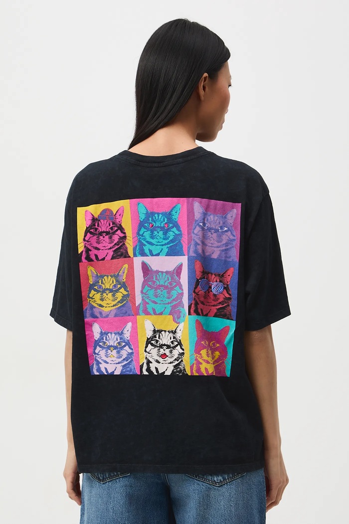 Odzież T-shirt bawełniany damski z okazji Dnia Kota RS26-TSD355 czarny
