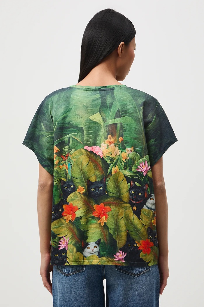 T-shirt bawełniany damski z okazji Dnia Kota multicolor RS26-TSD356