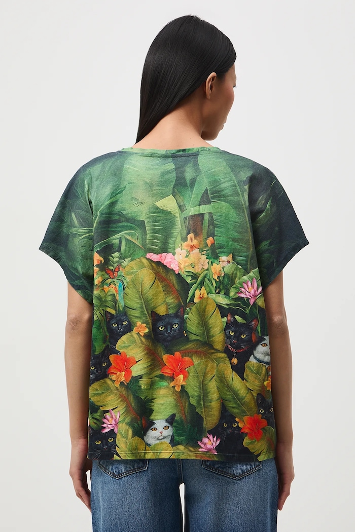 T-shirt bawełniany damski z okazji Dnia Kota multicolor RS26-TSD356
