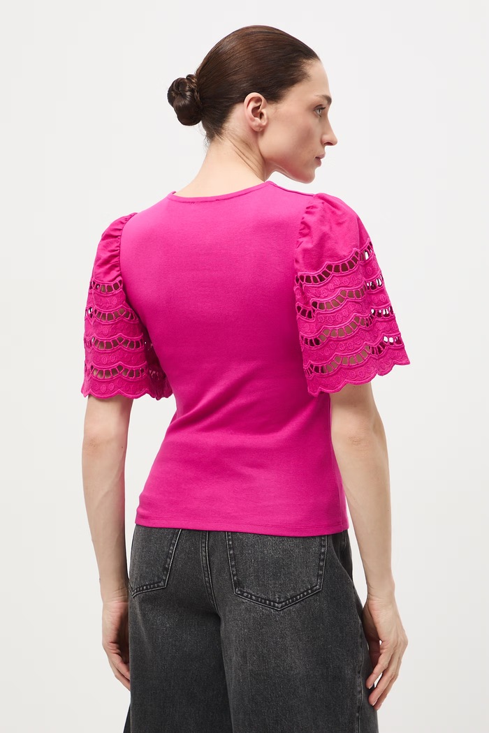 T-shirt bawełniany damski z elastanem gładki RS26-TSD401 różowy