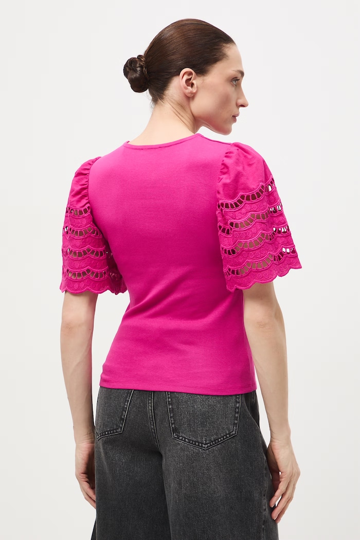 T-shirt bawełniany damski z elastanem gładki RS26-TSD401 różowy