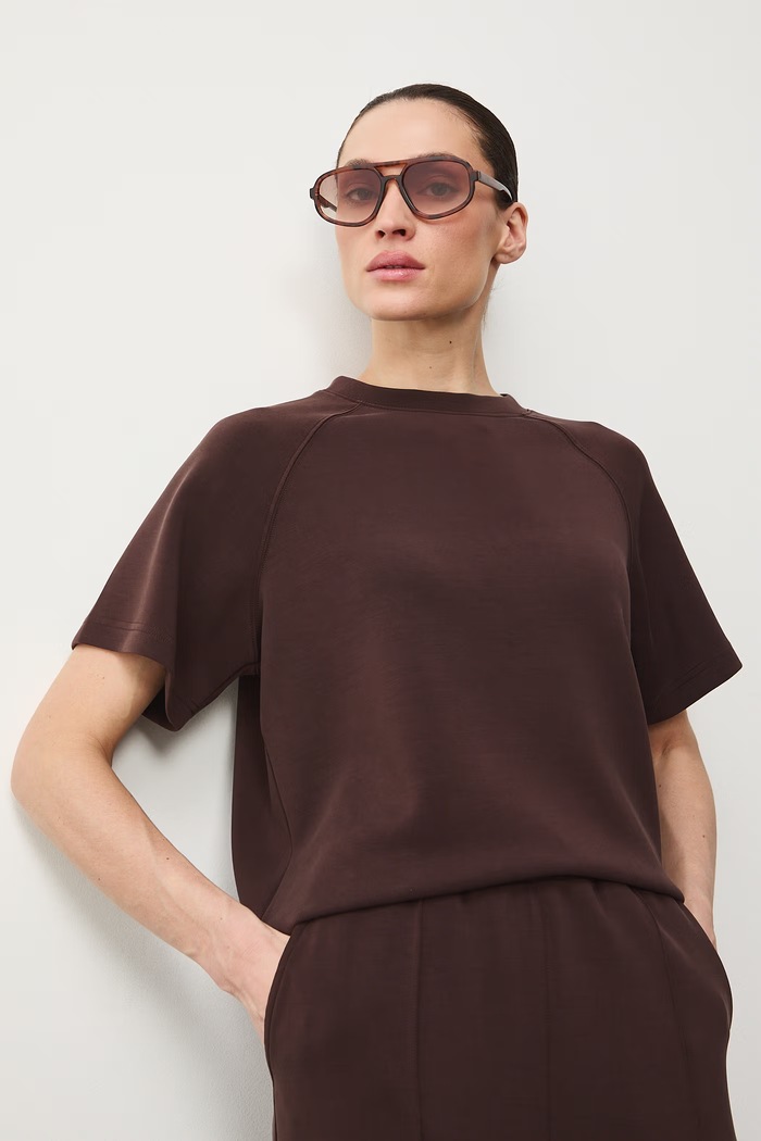 T-shirt damski interlock z modalem gładki RS26-TSD402 brązowy RS26