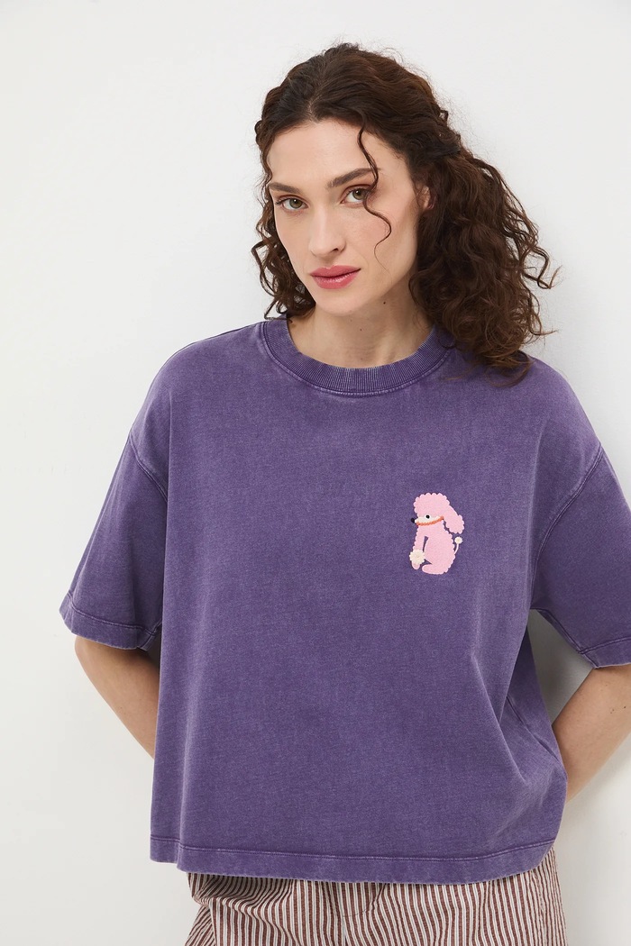 Medicine tricou oversized pentru femei, din bumbac violet RS26-TSD454