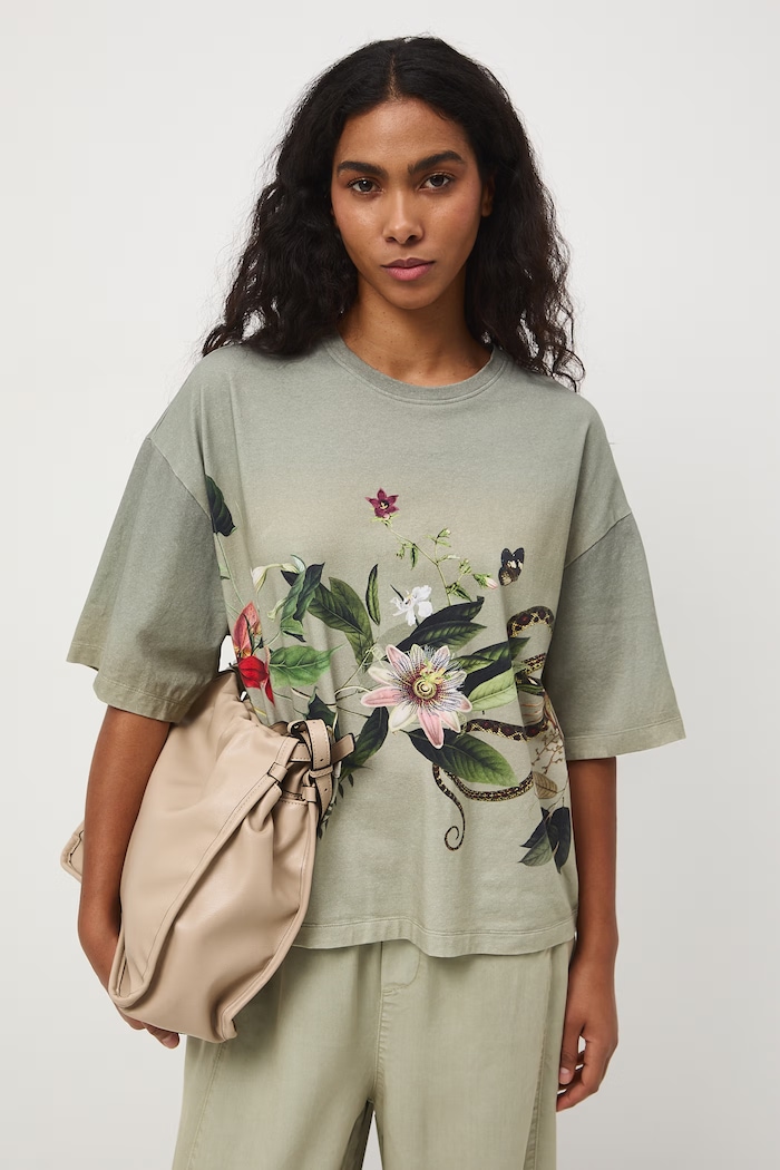 T-shirt oversize damski bawełniany z elastanem zielony RS26-TSD506