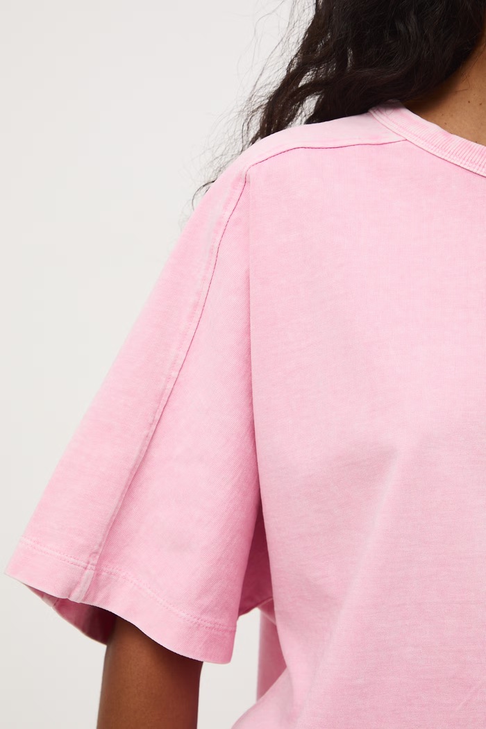 T-shirt oversize damski bawełniany RS26-TSD510 różowy