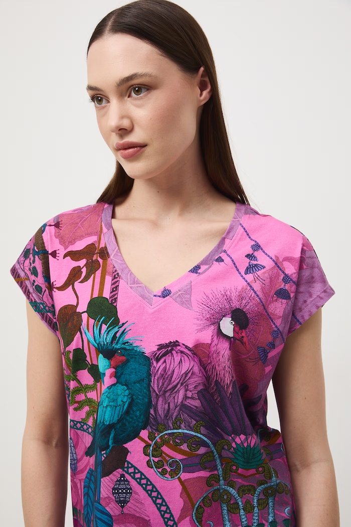 T-shirt damski bawełniany z elastanem z kolekcji Ilona Tambor x Medicine RS26-TSD650 różowy RS26