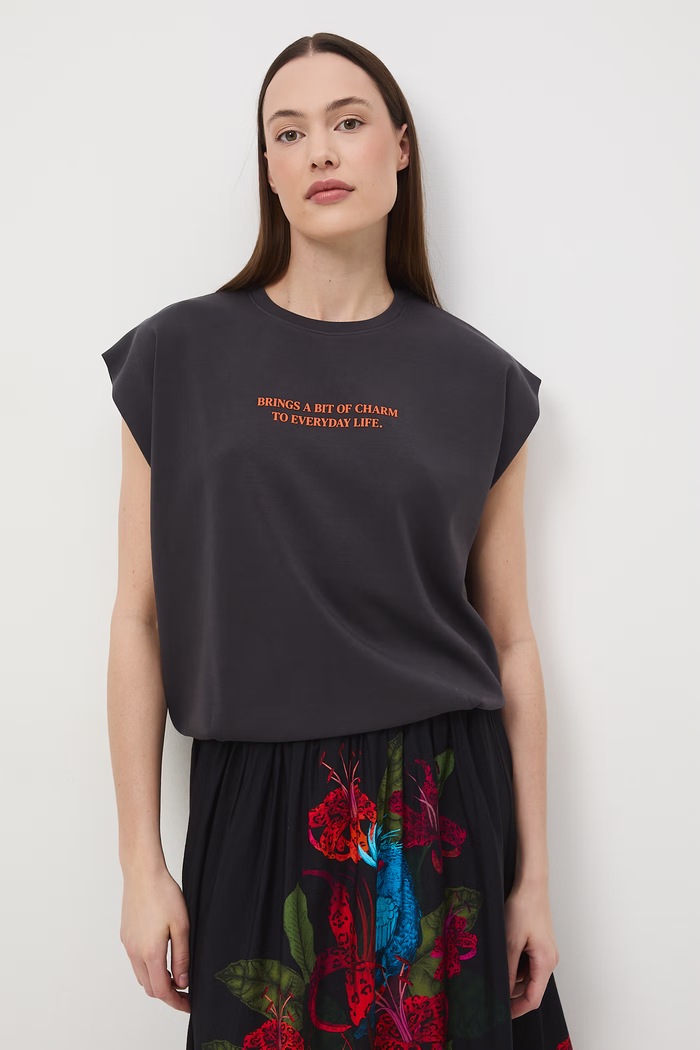 T-shirt oversize damski bawełniany z elastanem z kolekcji Ilona Tambor x Medicine RS26-TSD653 szary RS26