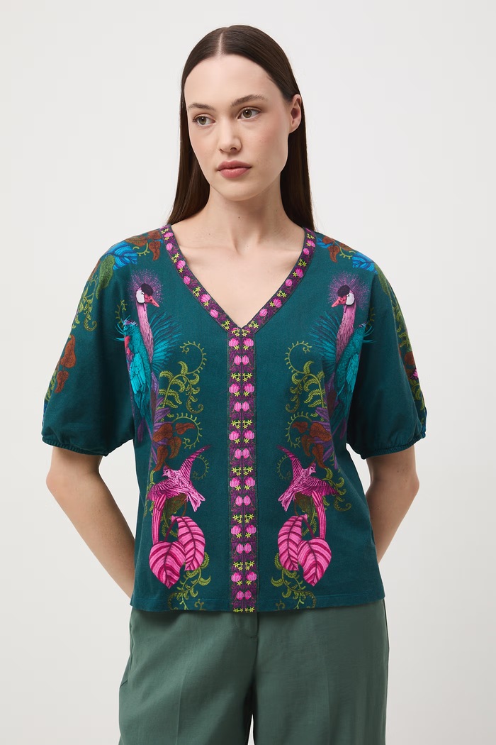 Odzież T-shirt oversize damski bawełniany z kolekcji Ilona Tambor x Medicine RS26-TSD654 turkusowy