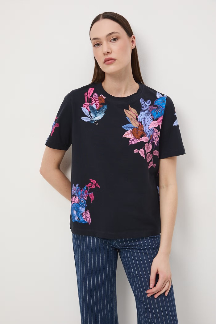 T-shirt damski bawełniany z elastanem z kolekcji Ilona Tambor x Medicine RS26-TSD655 granatowy RS26