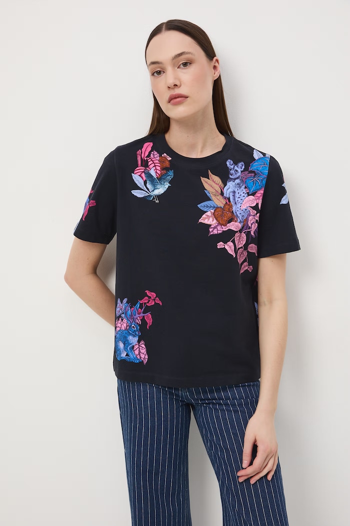 T-shirt damski bawełniany z elastanem z kolekcji Ilona Tambor x Medicine RS26-TSD655 granatowy RS26