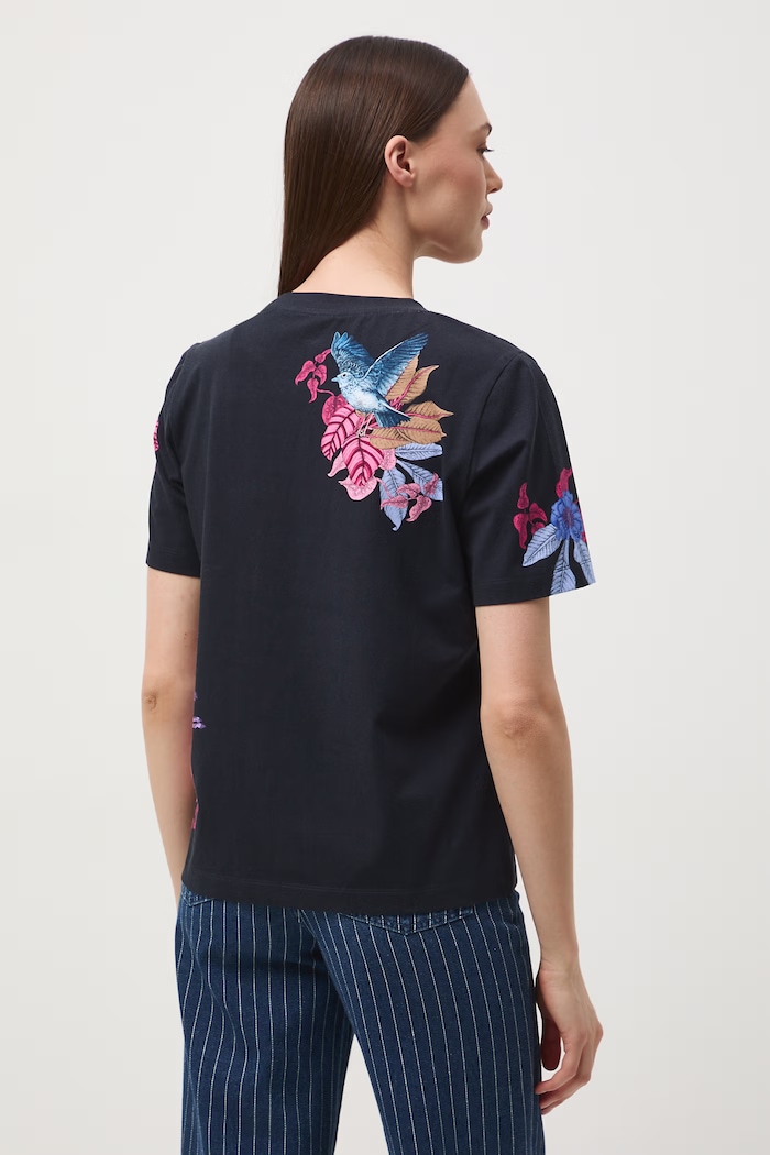 T-shirt damski bawełniany z elastanem z kolekcji Ilona Tambor x Medicine granatowy RS26-TSD655