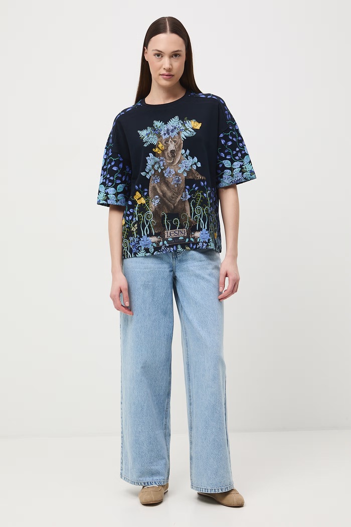 Odzież T-shirt oversize damski bawełniany z kolekcji Ilona Tambor x Medicine RS26-TSD658 granatowy