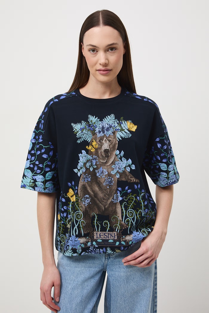 T-shirt oversize damski bawełniany z kolekcji Ilona Tambor x Medicine RS26-TSD658 granatowy