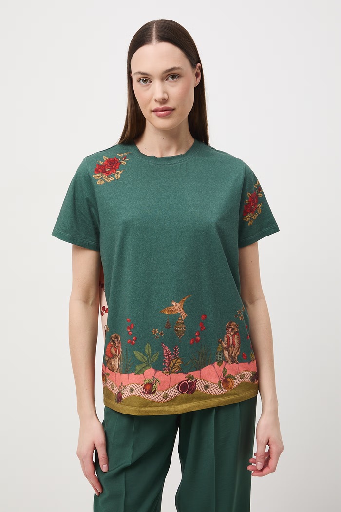 Odzież T-shirt damski bawełniany z elastanem z kolekcji Ilona Tambor x Medicine RS26-TSD660 zielony