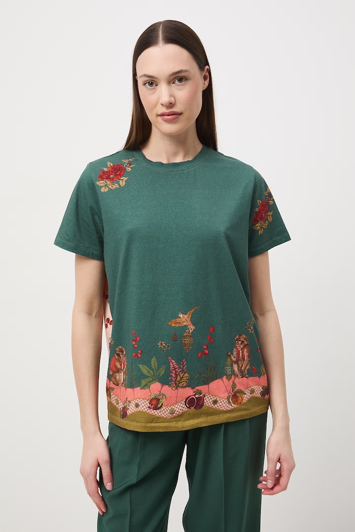 Odzież T-shirt damski bawełniany z elastanem z kolekcji Ilona Tambor x Medicine RS26-TSD660 zielony