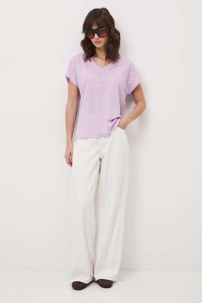 T-shirt damski lniany Basic fioletowy RS26-TSD700