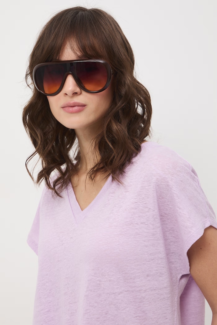 T-shirt damski lniany fioletowy RS26-TSD700