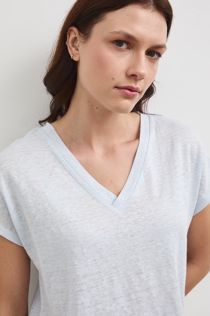 T-shirt damski lniany niebieski RS26-TSD700