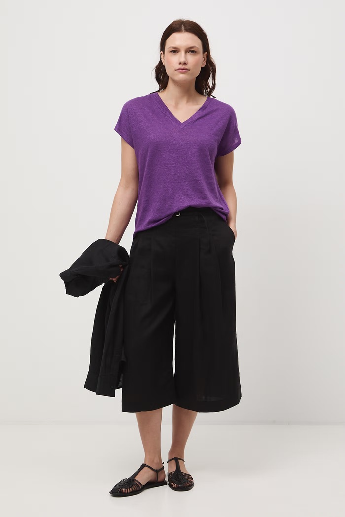 T-shirt damski lniany Basic fioletowy RS26-TSD700