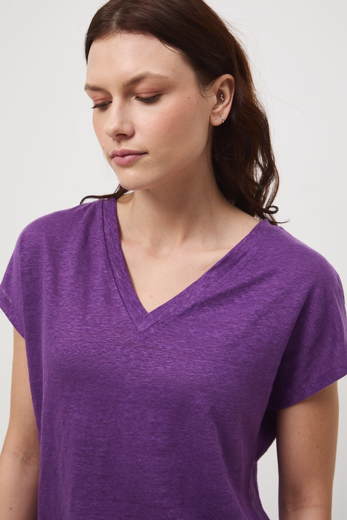 T-shirt damski lniany fioletowy RS26-TSD700