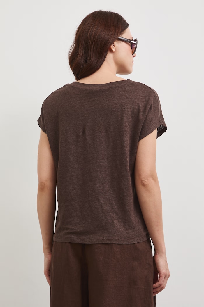 Odzież T-shirt damski lniany RS26-TSD700 brązowy