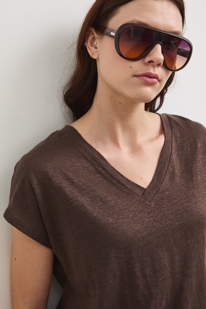 T-shirt damski lniany brązowy RS26-TSD700